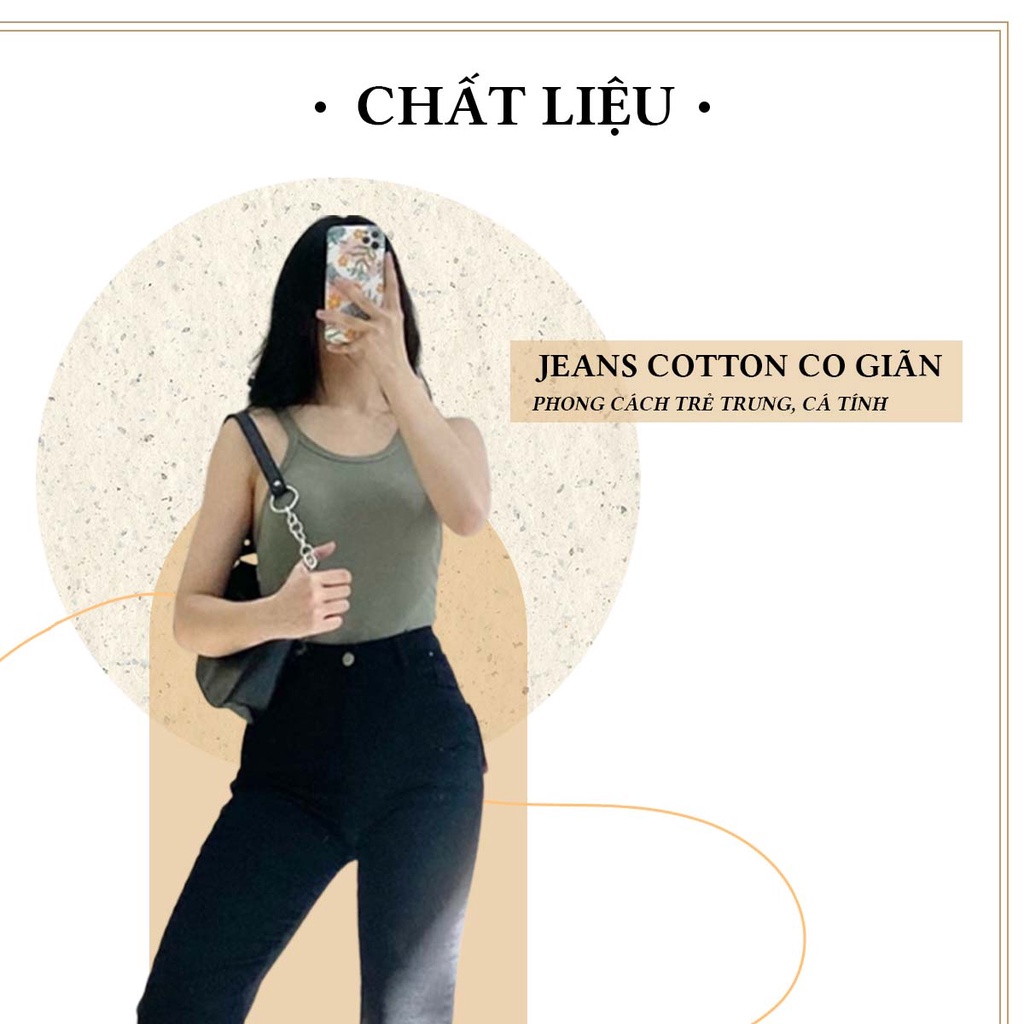 Quần đen nữ ống đứng cạp cao vải jeans co giãn basic - La’coba
