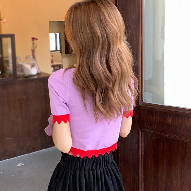 Áo Cardigan Ngắn Tay Cổ Chữ V In Họa Tiết Xinh Xắn Theo Phong Cách Hàn Quốc