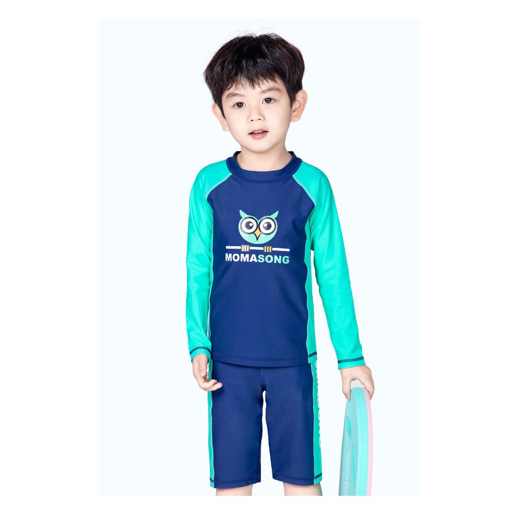 Quần áo bơi bé trai tay dài Cao Cấp MOMASONG new arrival 2021 size 10-35kg TẶNG kèm nón bơi