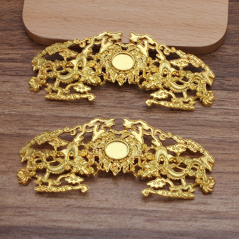 Phiến đúc họa tiết song long chầu ngọc 36*88mm gắn kim quan nguyên liệu làm trâm làm trang sức cổ trang coslay KC