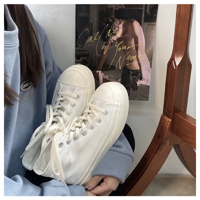 Giày cổ cao classic màu trắng, giày sneaker nữ cổ cao phong cách ulzzang đế 4P
