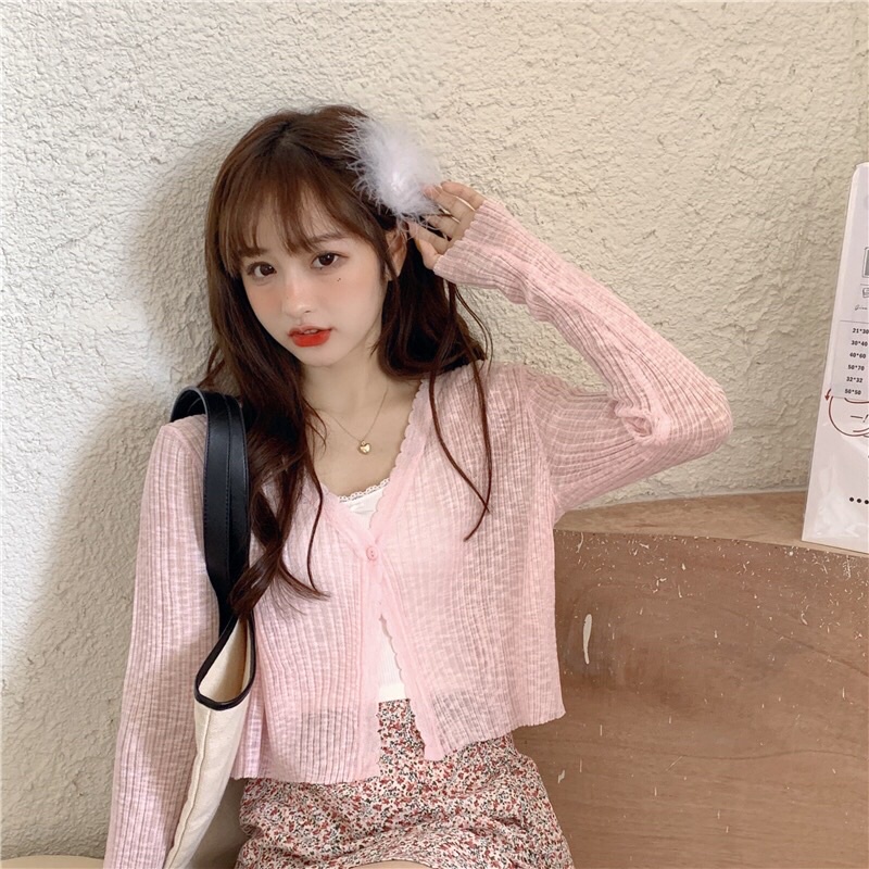 Áo Khoác Len Cardigan Mỏng Pastel, Bắp Tay To Mặc Loại Dày Mới Xinh