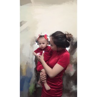 sườn xám nhung cho mẹ và bé
