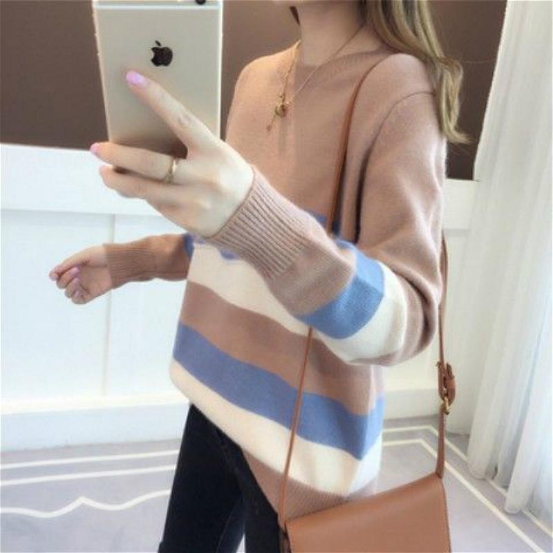 Áo Sweater Cổ Tròn Dáng Rộng Màu Sắc Ngọt Ngào Thời Trang Mùa Thu Cho Nữ