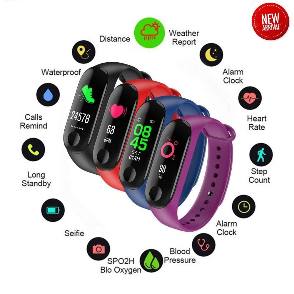 Vòng đeo tay thông minh Smart Band M3 màn hình màu cảm ứng, Đồng hồ thông minh kết nối Bluetooth với Điện thoại