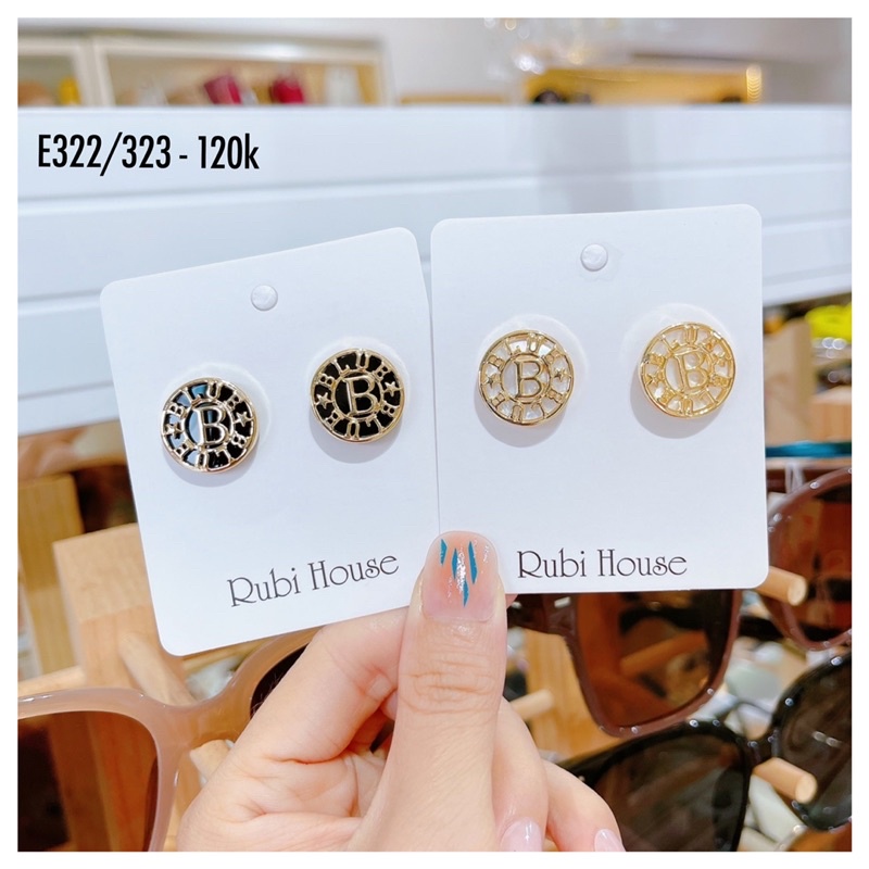 Bông tai nữ nụ tròn chữ B cao cấp e322/323
