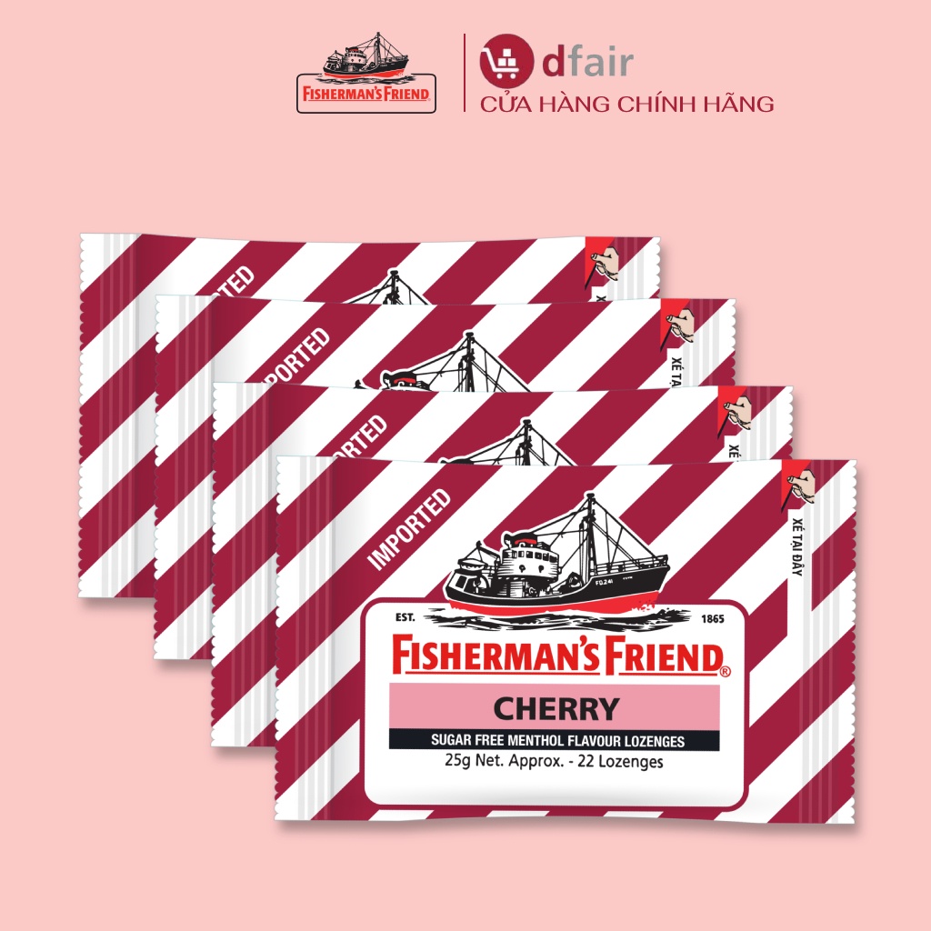 Combo 4 Gói Kẹo Con Tàu Cay Fisherman's Friends Hương Cherry (25G/Gói)