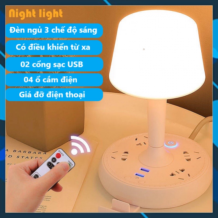 ĐỒ DÙNG PHÒNG NGỦ - Đèn ngủ hình nấm để bàn làm việc với 3 chế độ ánh sáng có kèm điều khiển và các ổ cắm điện
