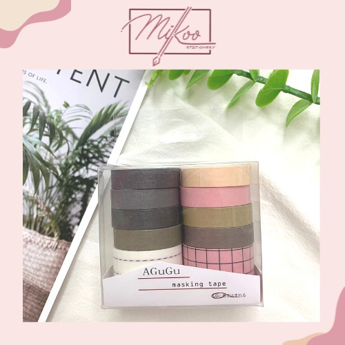 Set 10 cuộn washi theo chủ đề, nhiều màu sắc, trang trí sổ tay