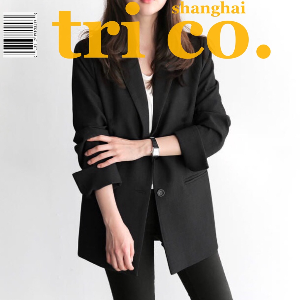 Áo khoác blazer dáng rộng màu trơn phong cách Hàn Quốc thời trang thu đông dành cho nữ