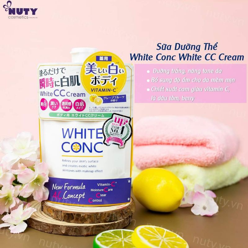Sữa dưỡng thể trắng da White Conc Body White CC Cream Nhật Bản túi 200g - Dưỡng trắng da, mờ vết thâm, chống lão hóa