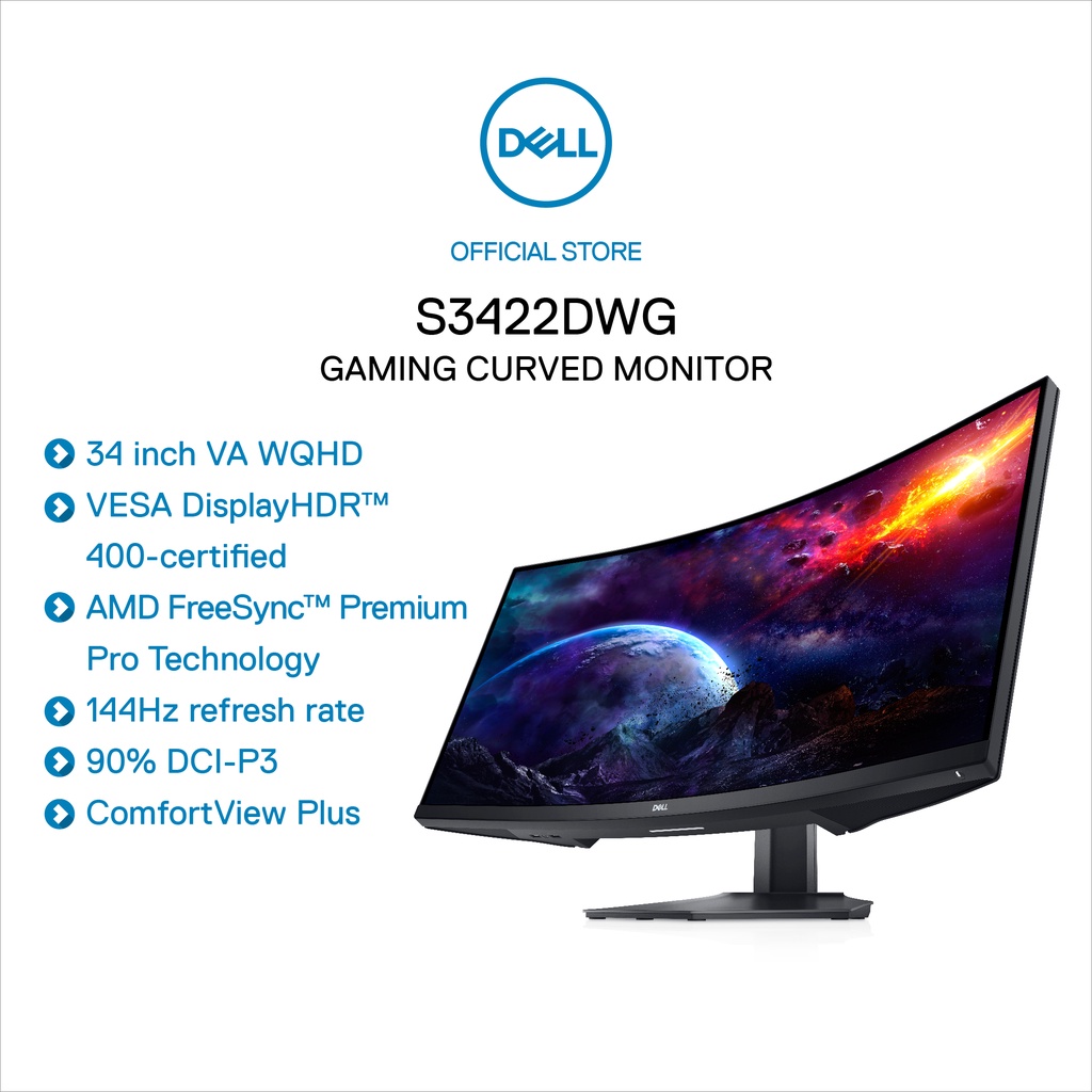 Màn Hình Cong Gaming Dell S3422DWG 34" WQHD VA 144Hz 1ms AMD Free-Sync™ HDMI DP