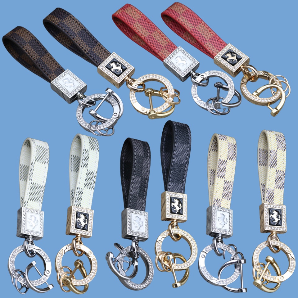 ✅ Móc Khóa Ô Tô Dây Da Cao Cấp Đính Đá Kim Cương