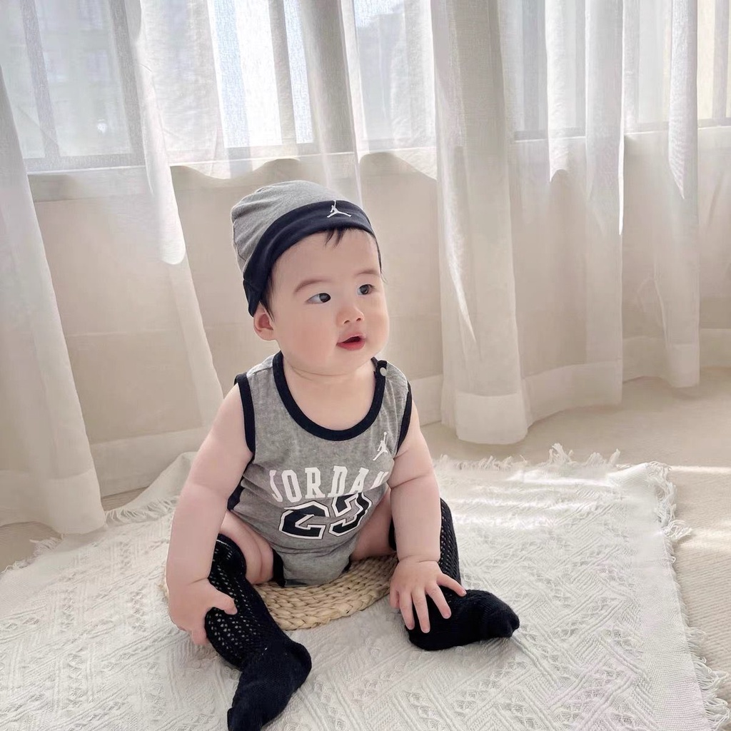 Bộ Áo Liền Quần Không Tay Một Mảnh Phong Cách Thể Thao Bóng Rổ Hoạt Hình Mùa Hè Cho Bé