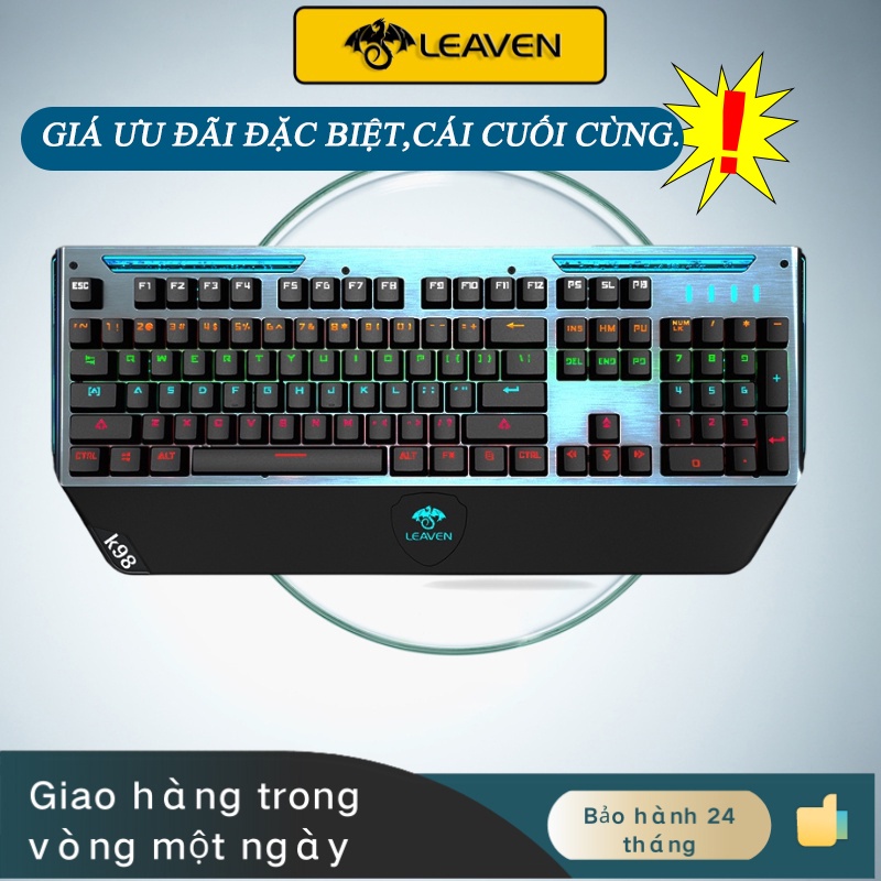 bàn phím LEAVEN K98 LED RGB có dây 104 phím trục xanh Bảo hành 24 tháng trò chơi văn phòng bàn phím