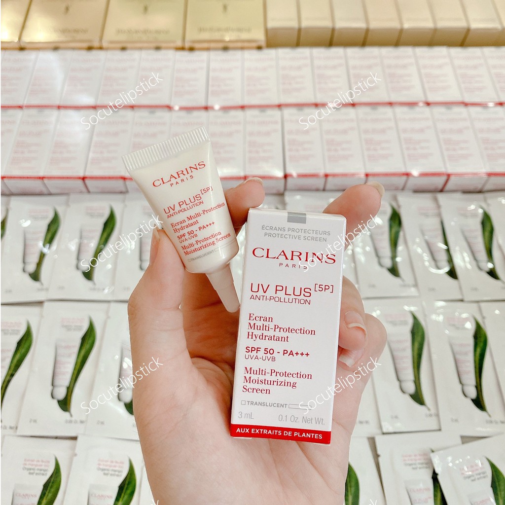 NEW 2021 - Kem chống nắng Clarins UV Plus Anti-Pollution Rosy Glow Minisize 3ml - 10ml