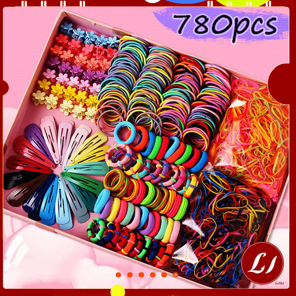 HỘP CHUN KẸP TÓC 780PSC cho bé nhiều loại tiện lợi