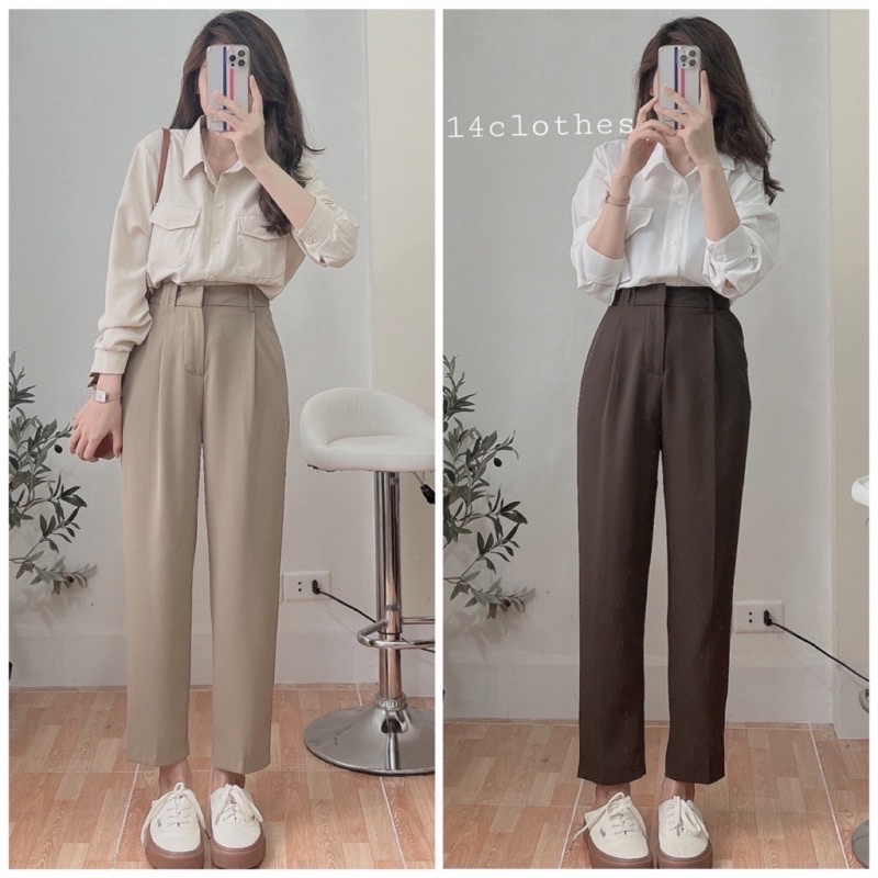 Quần tây baggy đi học cạp cạo lưng chun ống đứng freesize