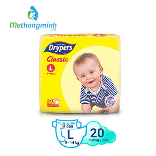 [Combo 2] Bỉm/Tã dán Drypers Classic Gói Nhỏ S26/M22/L20