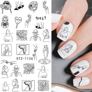 Hama Nail Trừu Tượng Mặt Đường Nữ Miếng Dán Thiết Kế Móng Tay Mona Lisa Van Gogh Kỳ Lân Rắn Hoang Dã Thanh Trượt Decal Nước Làm Móng Tay