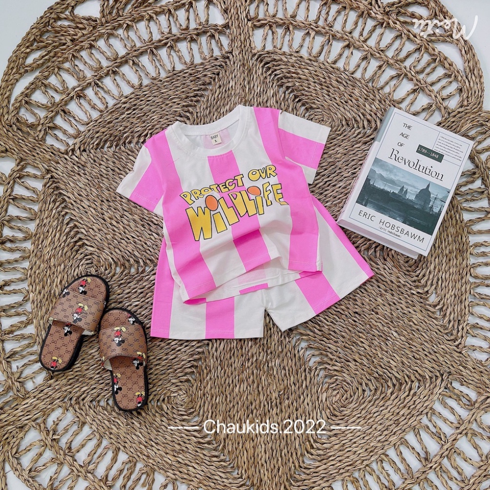 Bộ cộc tay bé trai, bé gái, Bộ phối màu sọc đứng cho bé