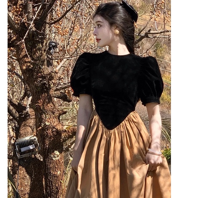 Đầm maxi Tay Phồng Ngắn Phong Cách vintage Hàn Quốc Thời Trang Mùa Hè Cho Nữ Mới