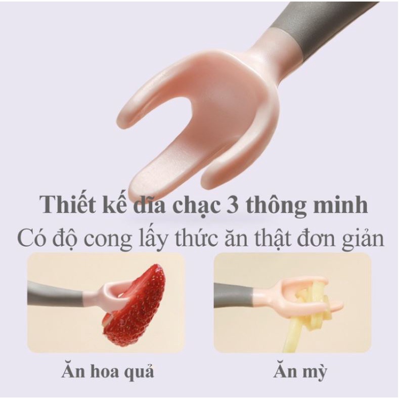 Thìa dĩa nĩa tập xúc bẻ cong cho bé ăn dặm mẫu 3 xiên