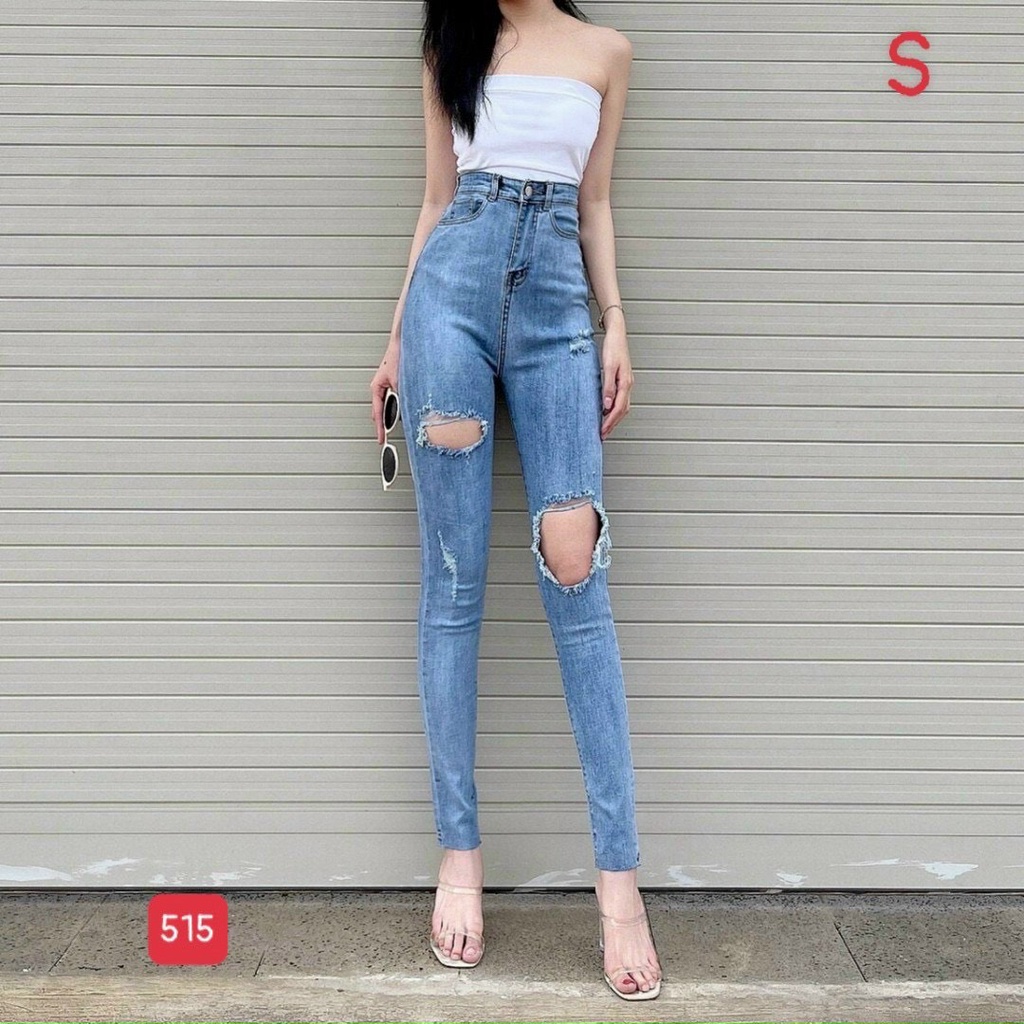 Quần Jean Nữ Lưng Cao ❤️FREESHIP❤️ Quần Bò Nữ Phối Rách Ôm Dáng Xinh Xắn Thời Trang Chuẩn Hàng Shop A-T Fashion - QJNU11