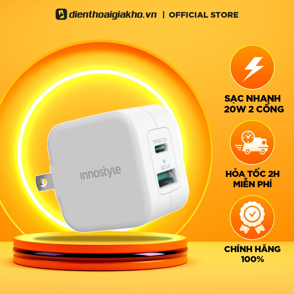 Sạc nhanh Innostyle Minigo Pro III Dual PD/QC3.0 20W White IC20-2PDWHI - Hàng Chính Hãng