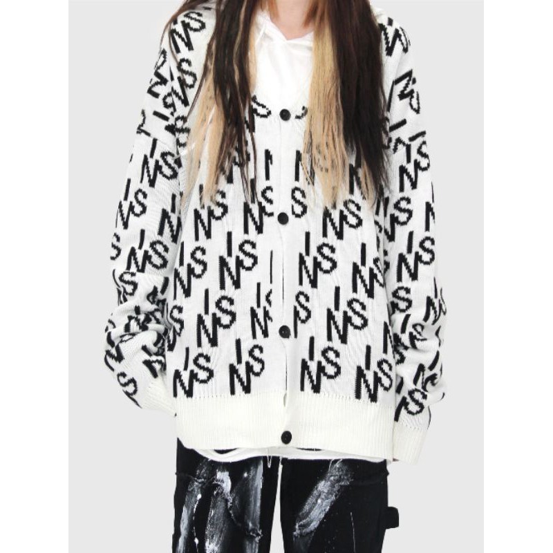 Áo khoác len Cardigan nam nữ cổ chữ v logo hoạ tiết monogram INSstudios chính hãng
