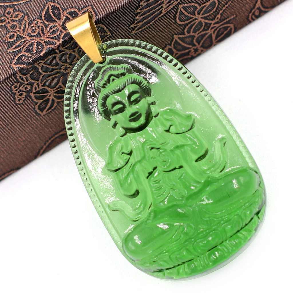 Mặt dây chuyền Phật Đại nhật như lai Pha lê xanh lá 3.6 cm - Hộ mệnh tuổi Mùi, Thân - Mặt Size nhỏ