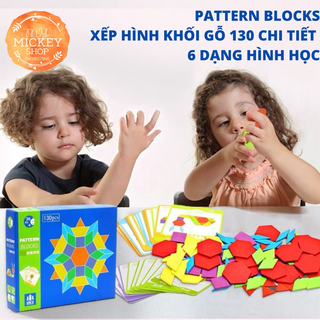 Đồ chơi gỗ ghép hình sáng tạo Pattern block 130 chi tiết giáo dục sớm hình học Montessori cho bé 3 4 5t My Mickey Shop