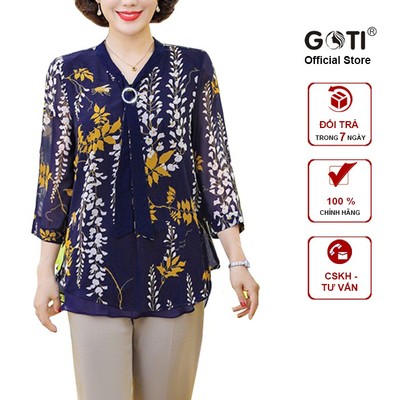 GOTI - Áo Trung Niên Nữ Cao Cấp Vải Voan Cổ Cột Nơ, Tay Lỡ Cho Mẹ 3A20