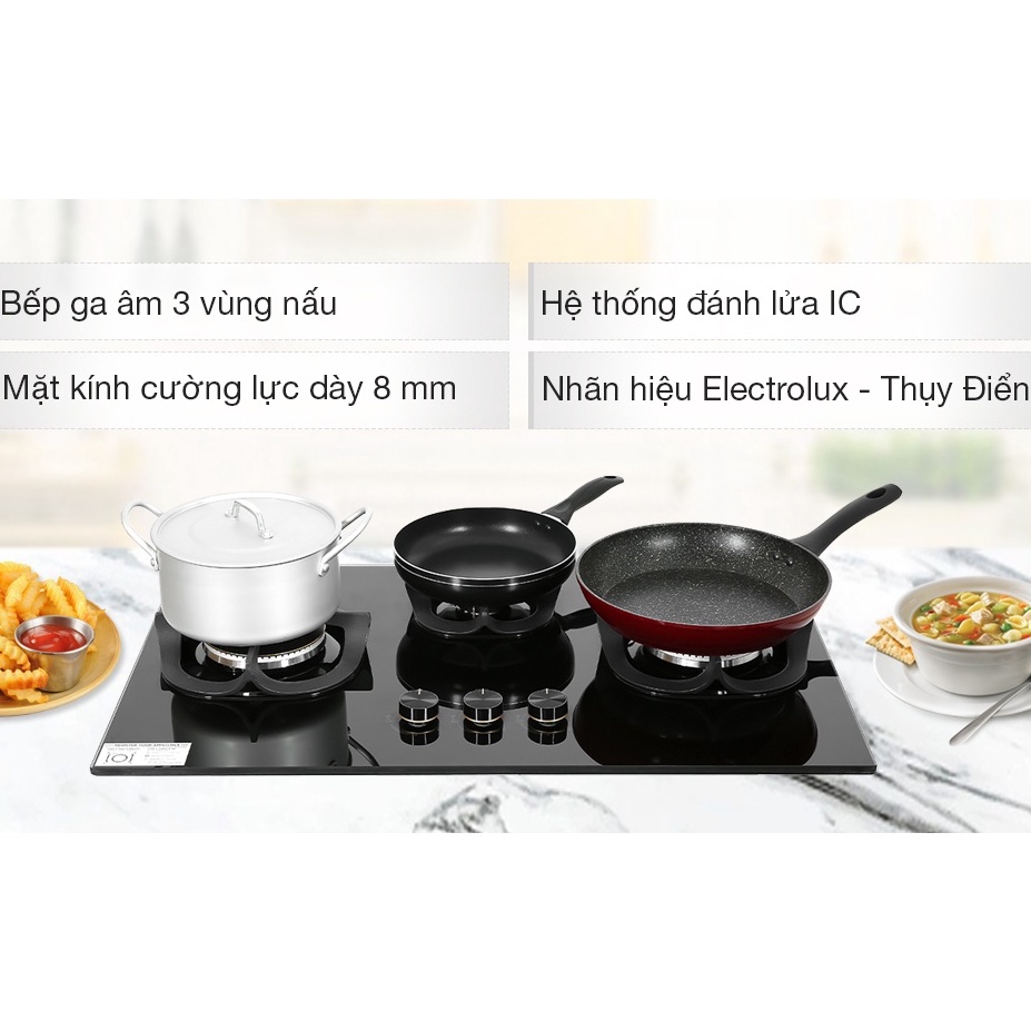 Bếp ga âm Electrolux EHG8321BC 3 lò-Chính hãng trưng bày đẹp 98-99%+Tặng dây gas-bếp tốt tiết kiệm gas