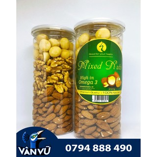 Hộp Mixed Nuts 3 Loại Hạt Đã Tách Vỏ 500g (Hạnh Nhân Mỹ, Macca Úc, Óc Chó Mỹ)
