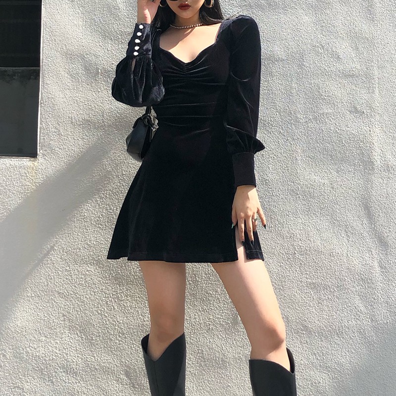 Đầm nữ tay dài dáng xòe phong cách sang trọng Emilyshop ulzzang