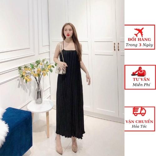 Váy 2 dây xếp ly nữ dáng dài maxi suông cao cấp ulzzang Hàn Quốc đi biển