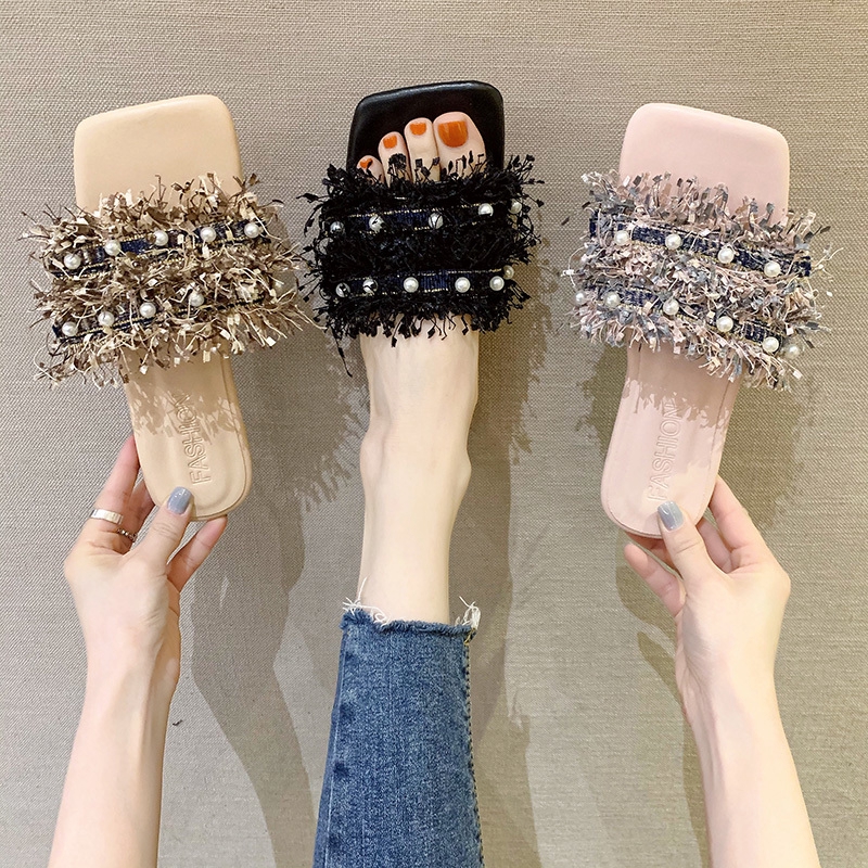 Dép Xăng Đan Gót Vuông Quai Ngang Đính Ngọc Trai Giả Xinh Xắn Cho Nữ | BigBuy360 - bigbuy360.vn