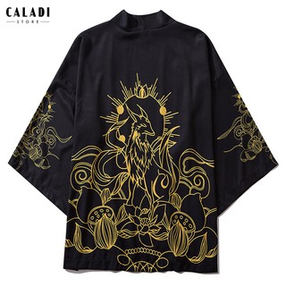 Áo khoác Kimono Haori đi biển hoạ tiết cáo tiên