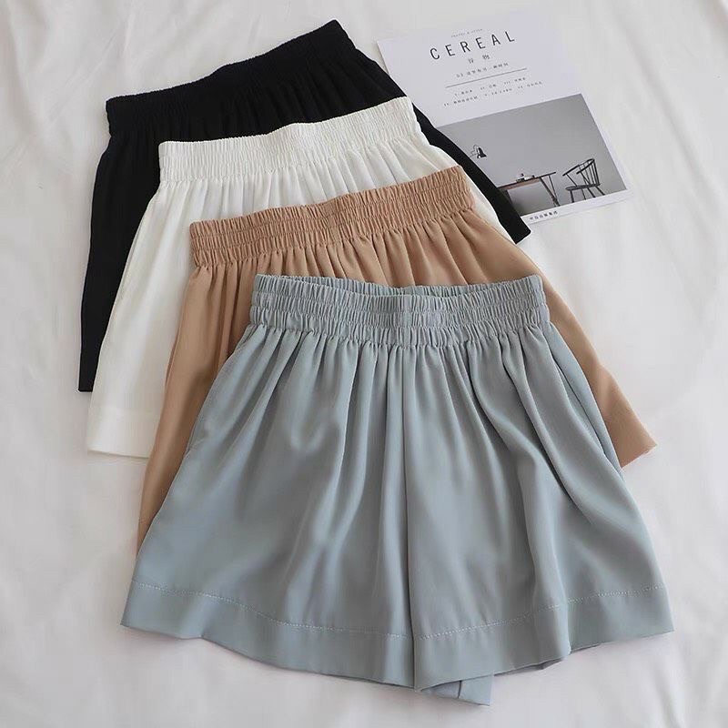 quần short nữ ống rộng chất đũi thun sooc trơn cạp chun cá tính