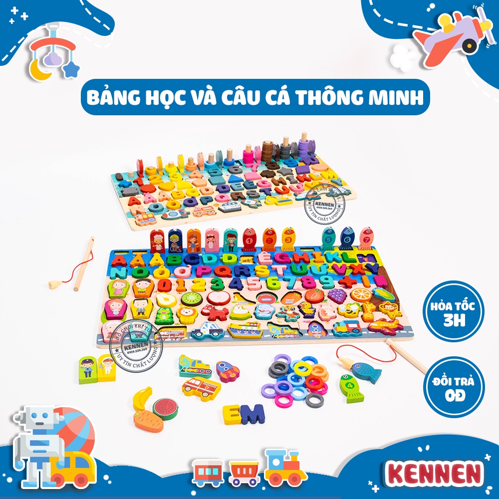 Bảng tích hợp học số, học chữ tiếng Việt, học đếm, học hình kết hợp trò chơi câu cá