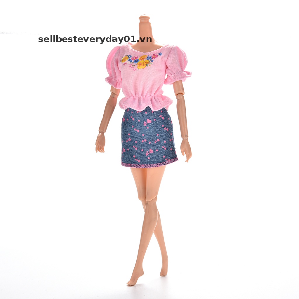 Trang phục áo thun và chân váy jean cho búp bê Barbies