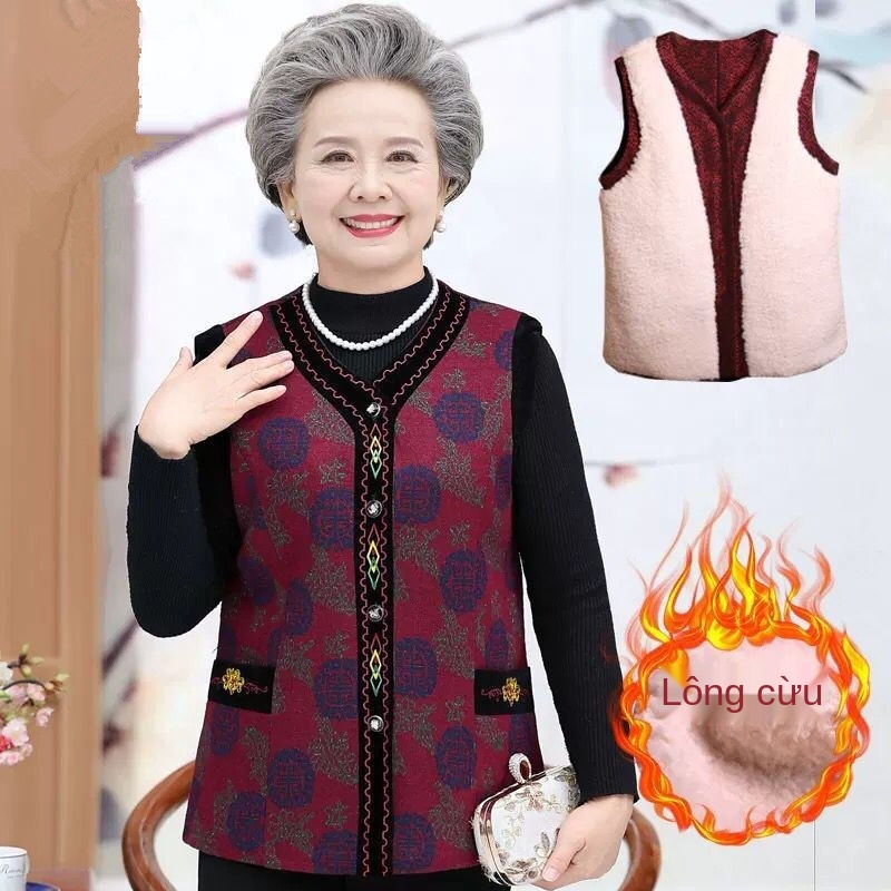 Người trung niên và cao tuổi mùa xuân thu của phụ nữ áo vest bà ngoại mặc cừu cashmere mẹ 60-80 già