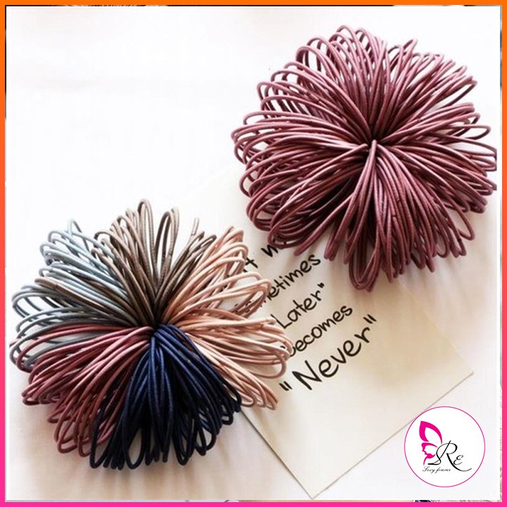 Set 100 thun buộc tóc nữ nhiều màu, gói 100 dây buộc tóc kèm túi zip BT02 -giadunghn1