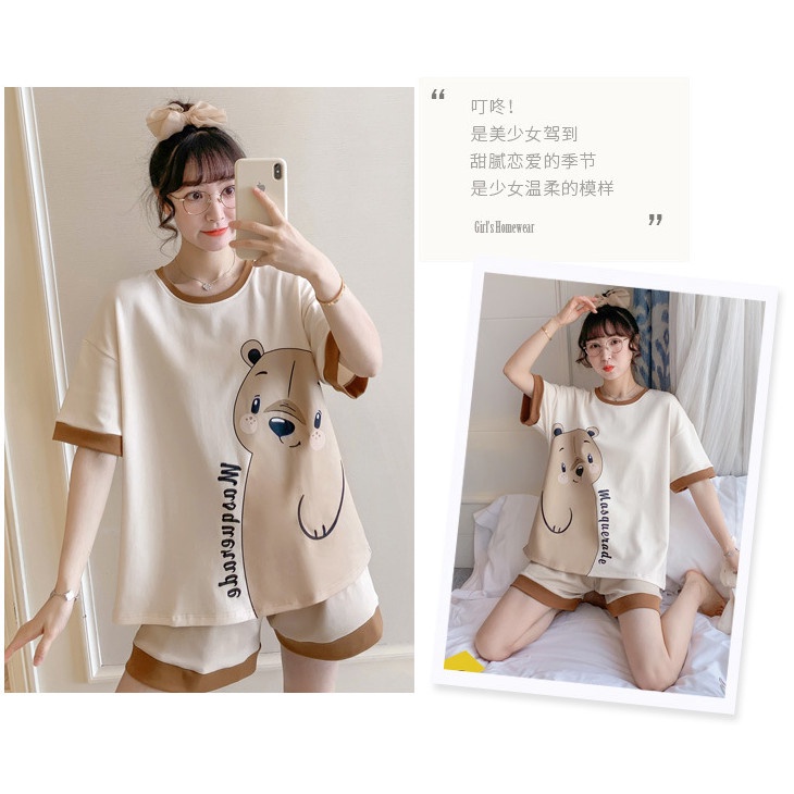 Set Bộ Pijama Ngủ Nữ Hàn Quốc Cộc Tay Họa Tiết 3D Dáng Rộng Nhiều Màu Siêu Xinh
