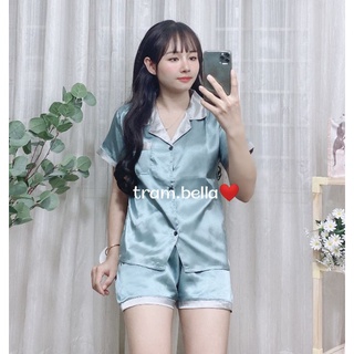 Đồ bộ pijama phi lụa cộc đùi phối màu