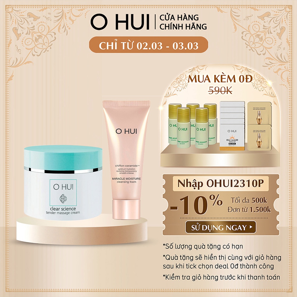 [Mã VISAPREMIUM giảm 150K]Combo làm sạch dưỡng ẩm OHUI Tender Massage Cream And MM Foam Set