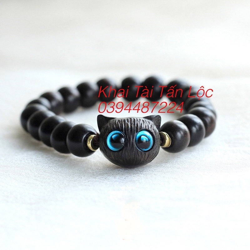 Vòng tay mèo đen mắt xanh gỗ mun tài Lộc và bình an
