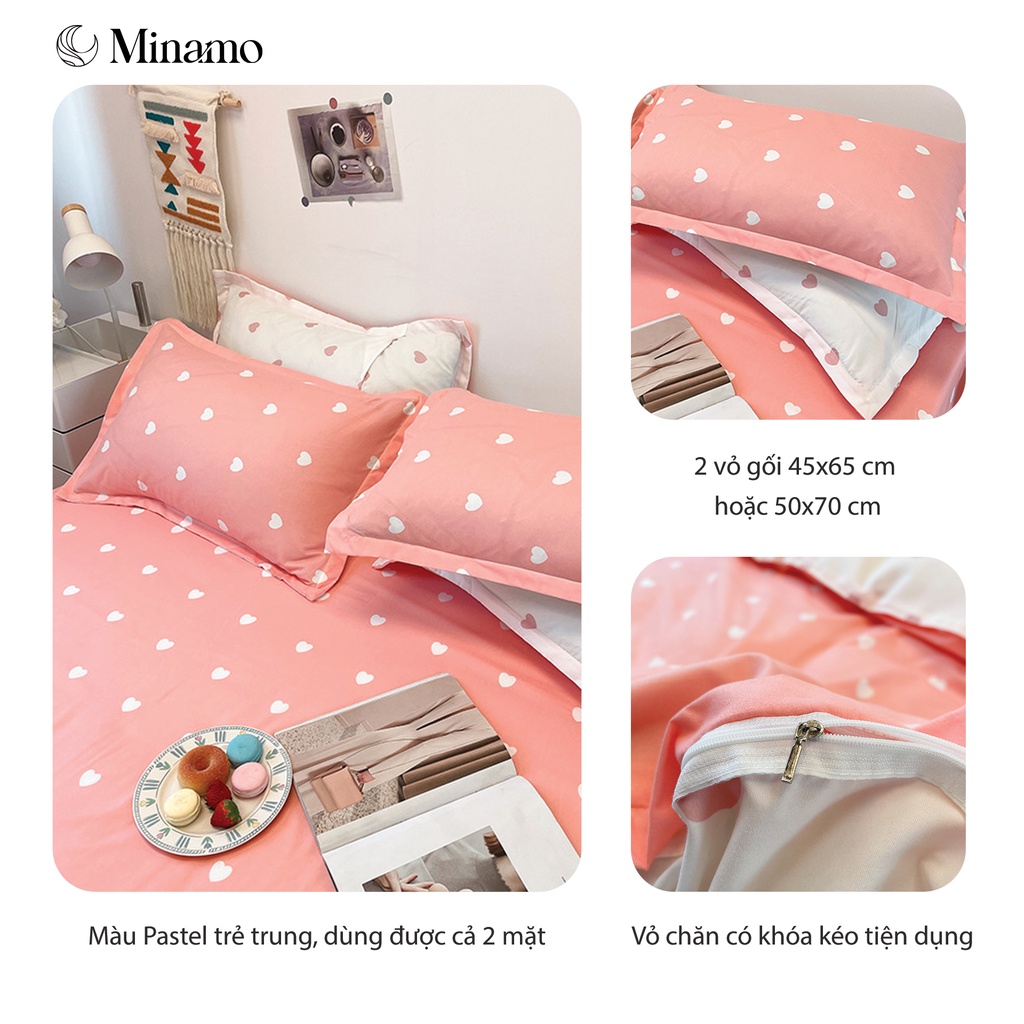 Bộ ga giường Cotton Poly 3D màu Pastel Hàn Quốc, hoạ tiết đa dạng, dùng 2 mặt, bo chun miễn phí - Minamo B04.7