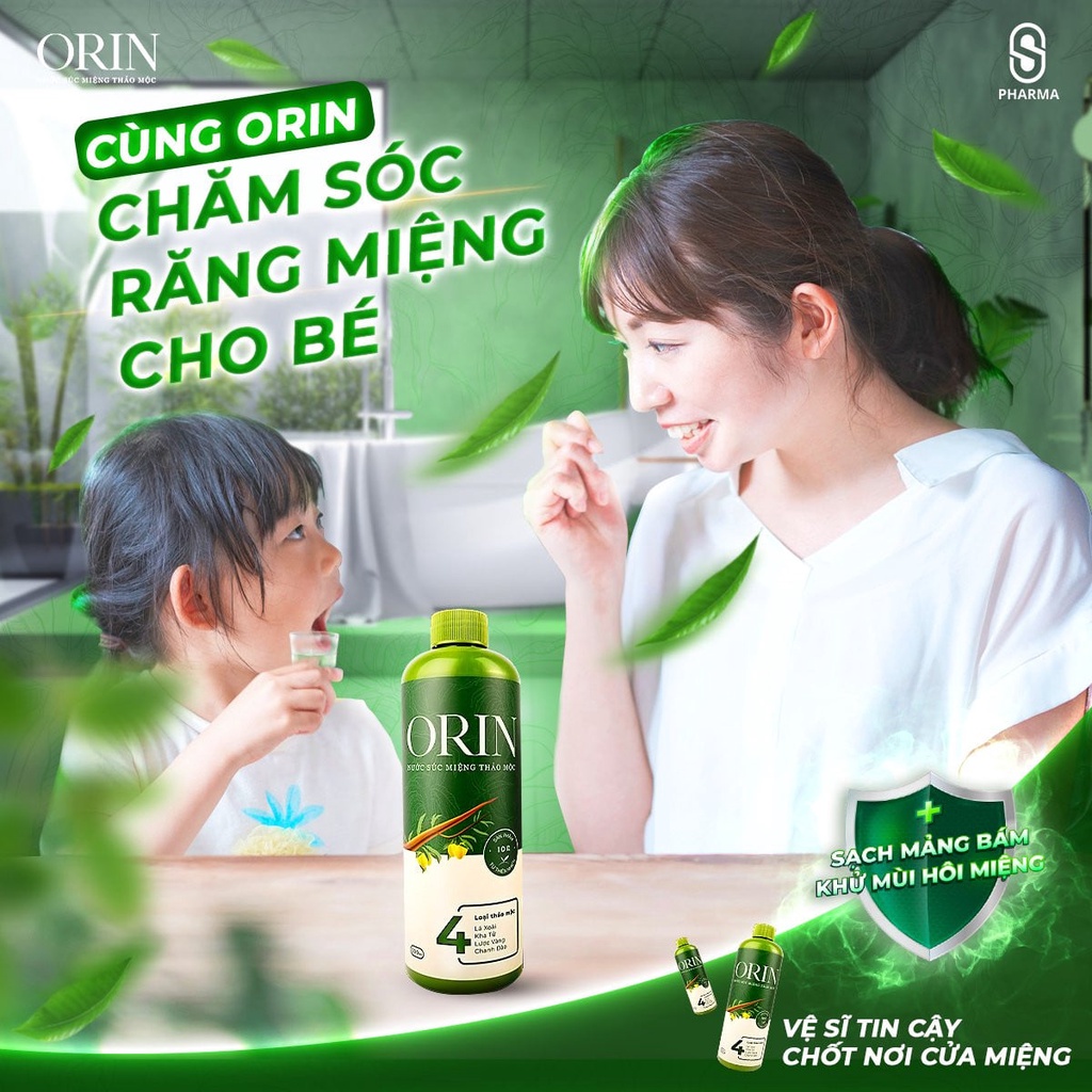 Nước súc miệng thảo mộc Orin,thơm miệng,sạch mảng bám,bảo vệ răng không bị sâu,chai 100ml